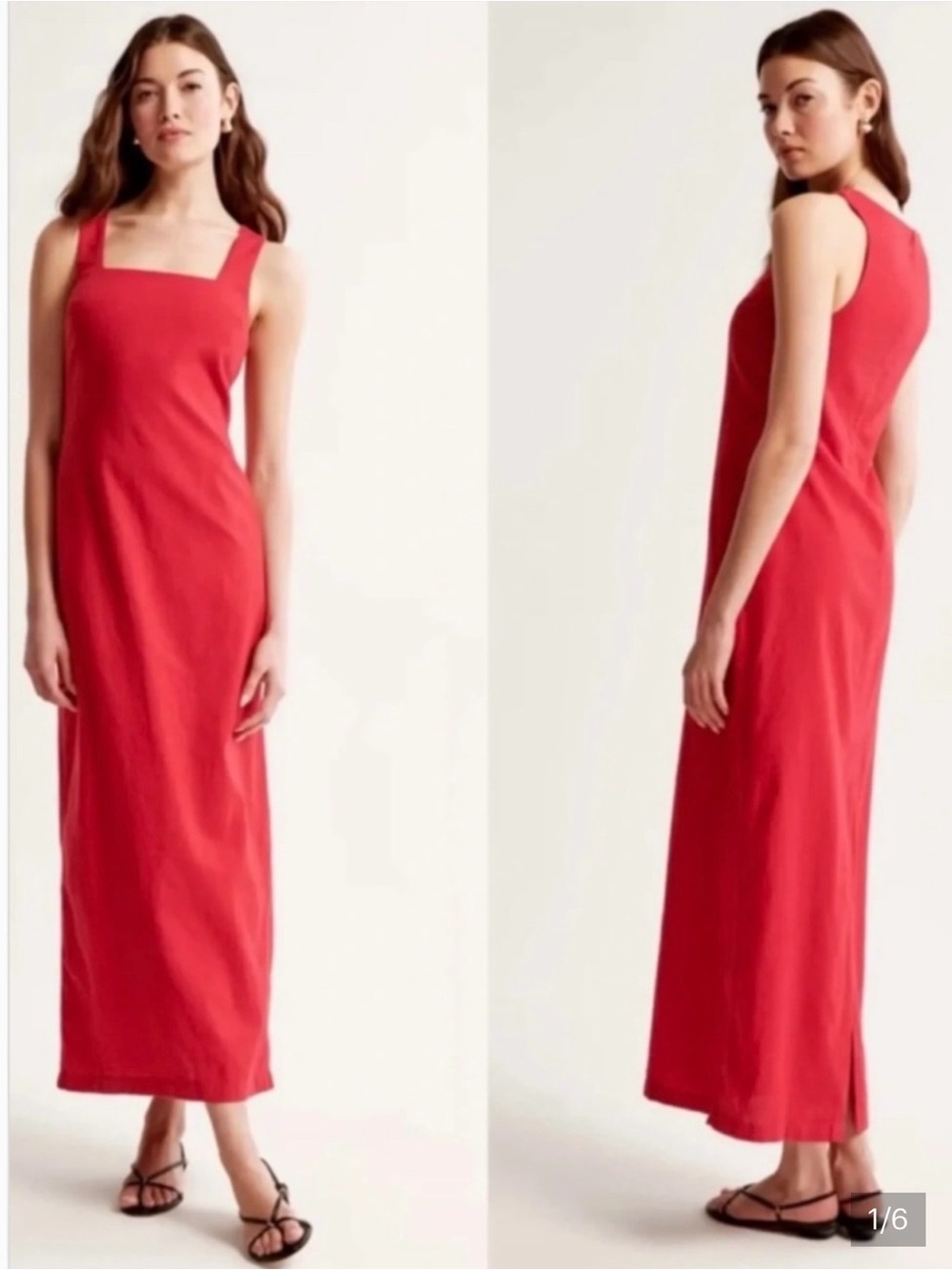 Abercrombie & Fitch Sz Small Red Square-Neck Linen Dress